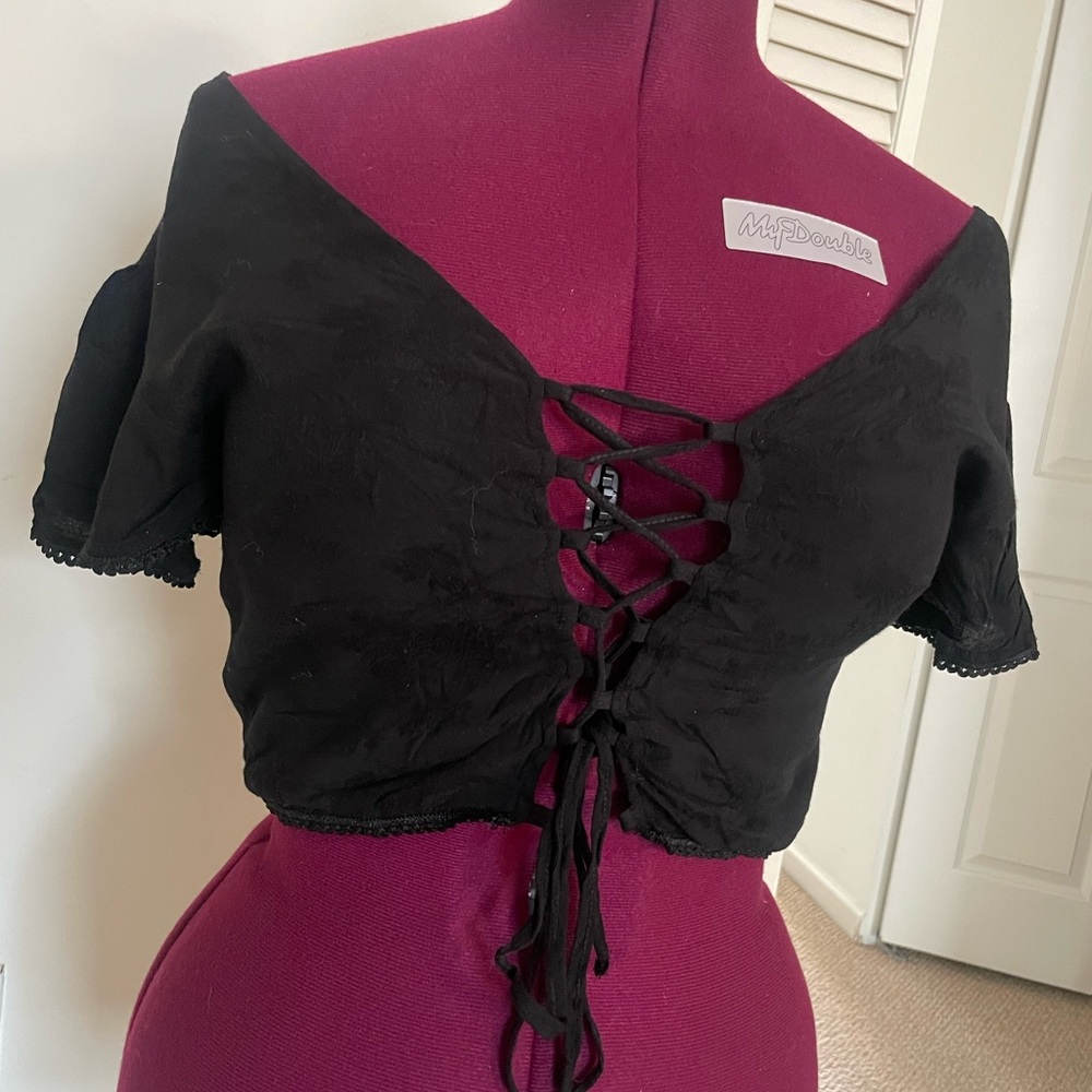 I.AM.GIA Black Lace-Up Crop Top